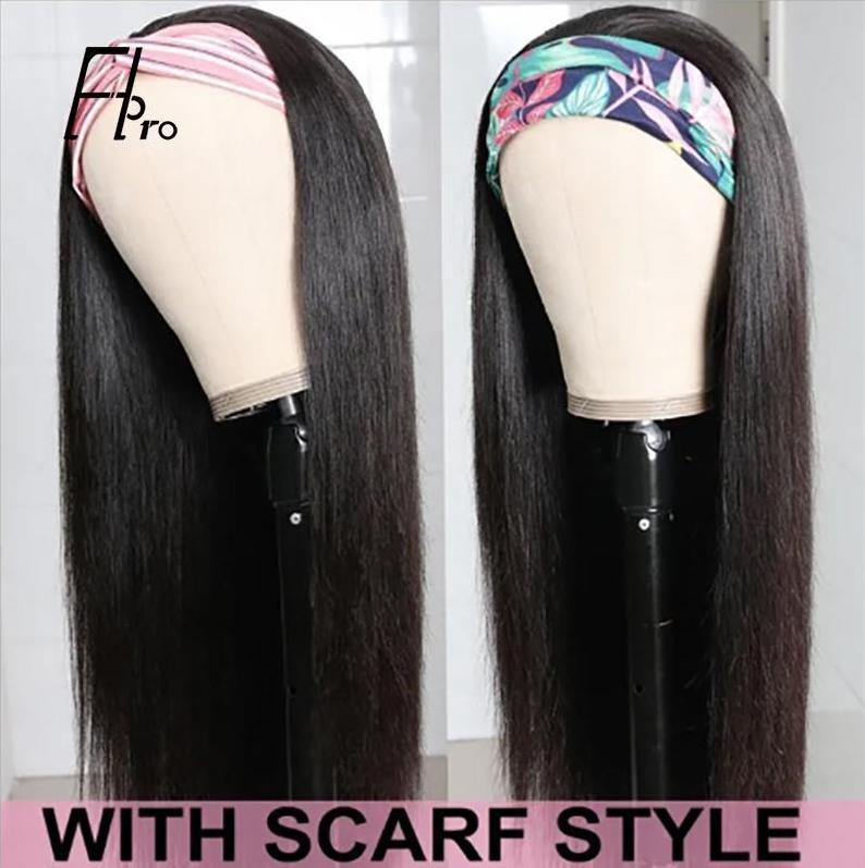 Headband Wigs Straight Glueless Virgin Hair Machine Made 200% Density